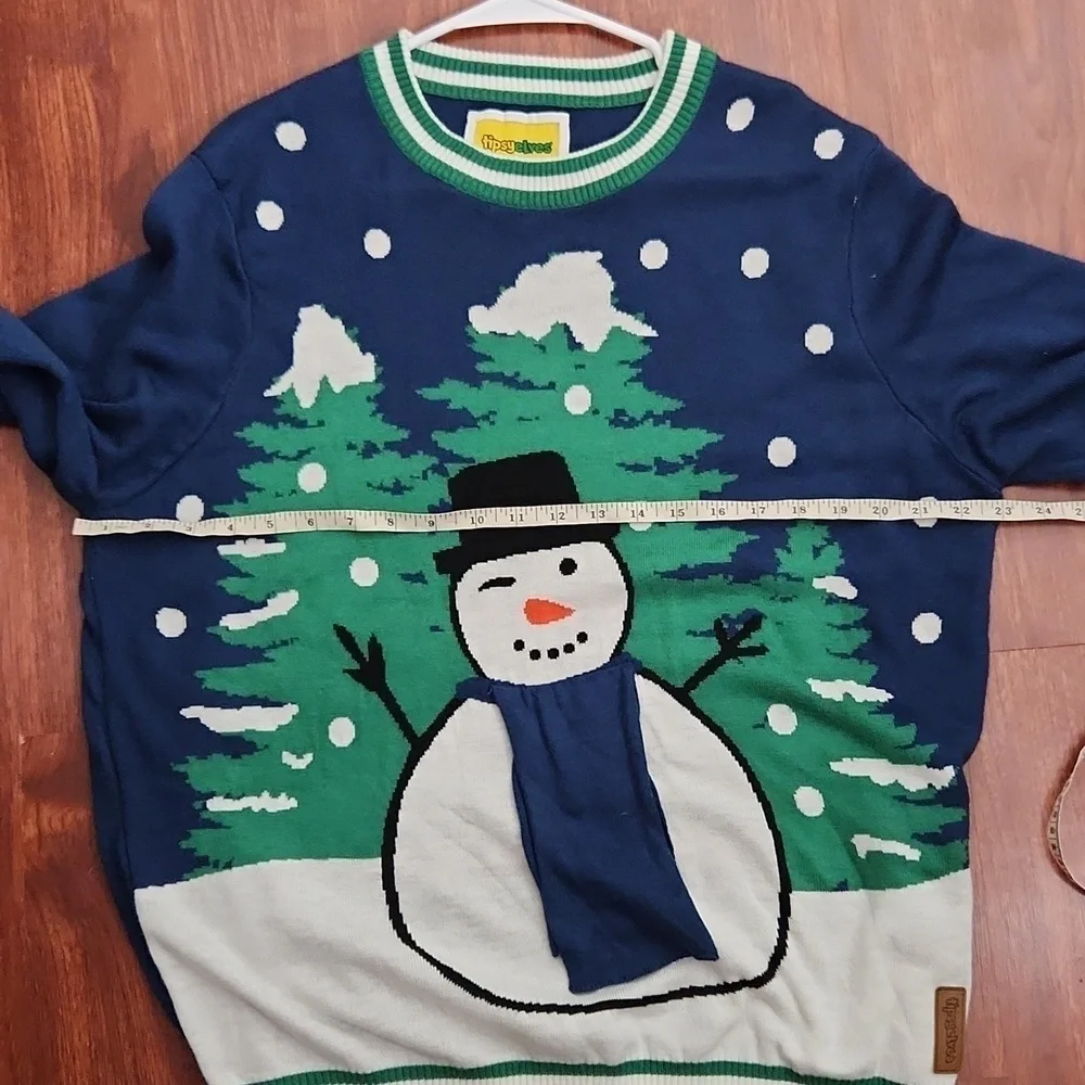 Tipsy Elves Ugly Christmas Sweater Snowman XL Naughty Blue Green